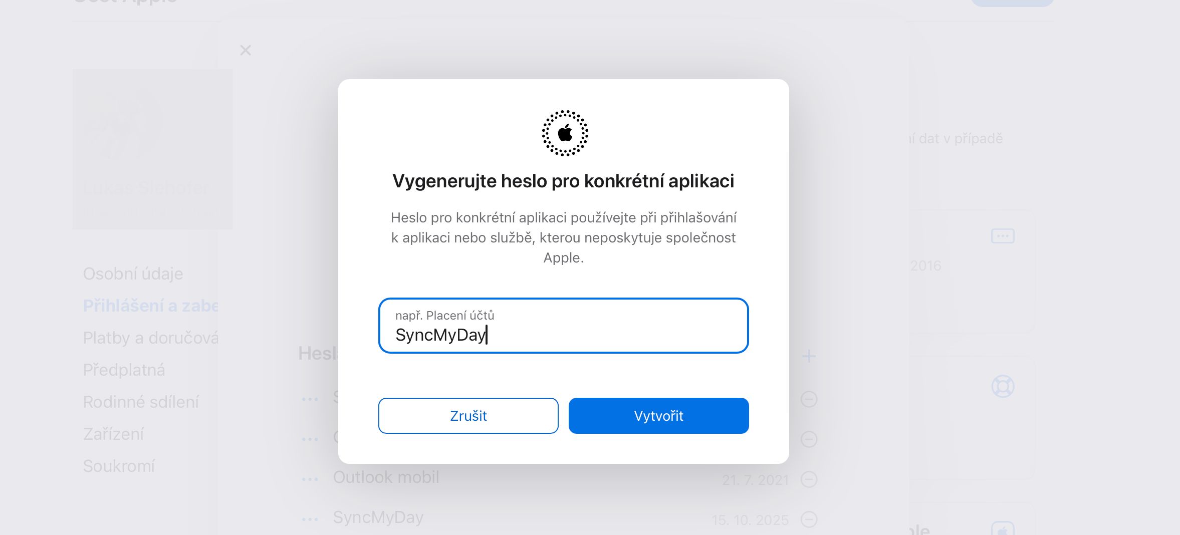 Dialog pre zadanie nazvu hesla pre aplikaciu
