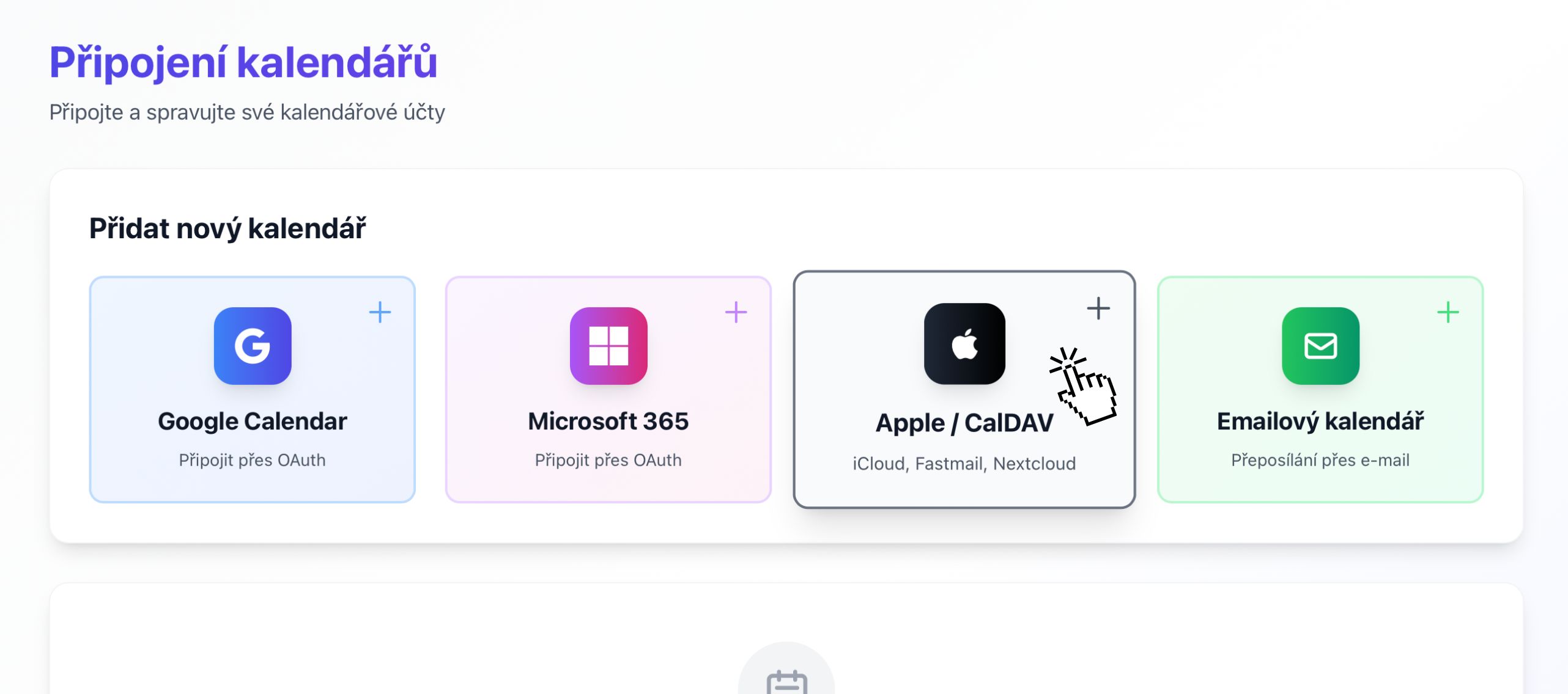 Moznosti poskytovatelov kalendarov s tlacidlom CalDAV