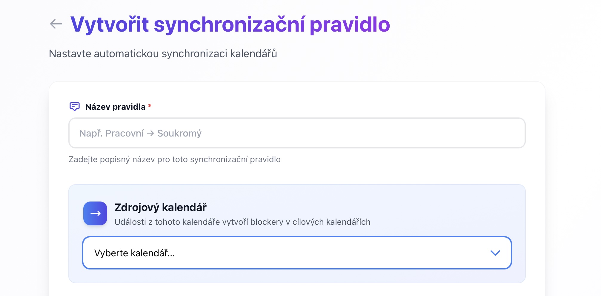 Rozbalovacie menu zdrojoveho kalendara zobrazujuce pripojene kalendare
